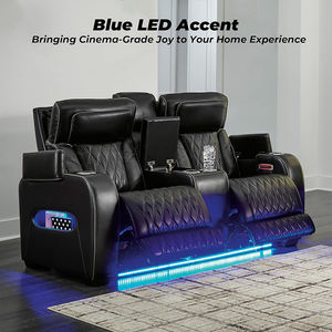 Canapé-lit moderne en cuir avec console, inclinable électriquement, appui-tête réglable, massage, siège chauffant, lumières LED, noir, home cinéma, bois - Product Image 3