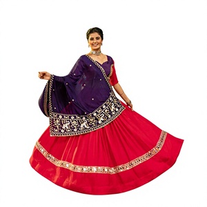 Indian <b>Lehenga</b> Choli With Embroidered Dupatta Traditional Wear For <b>Women</b> Red pure rayon mirror work - Product Image 1