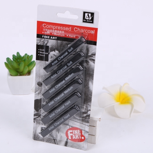 Набор спрессованных черных древесных палочек для рисования, затенения, мягких, жестких и средних