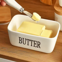 Vente en gros de boîte à beurre en céramique avec couvercle en bambou, récipient hermétique pour beurre avec couteau en acier inoxydable pour le rangement en cuisine