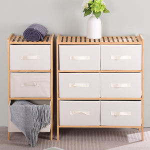 Moderner 3-lagiger Bambusrahmen-Aufbewahrung schrank mit Stoff behältern 3 & 6 Schubladen Kommode für Schlafzimmer Toy Organizer & Toy Storage Unit - Product Image 4