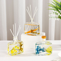 Diffuseur de roseaux 100 ml, flacon carré en verre transparent, fleurs séchées, sans flamme, longue durée, 3 mois, sans BPA, sans alcool