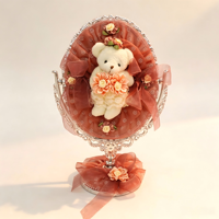 Miroir de Maquillage de Bureau Ours Adorable Rotatif à 360°, Miroir Cosmétique de Table Vintage en Dentelle, Ornement de Maison, Cadeau d'Anniversaire et de Mariage, Vente en Gros