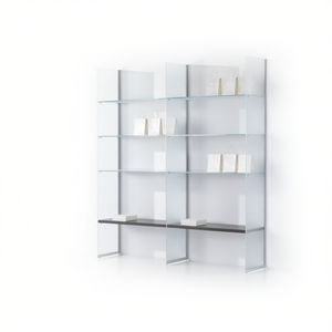 Vitrinas Modulares 203x40x H 220, Mueble de Salón con Pared de Cristal Blanco Brillante - Product Image 2