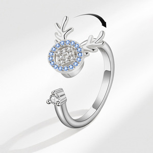 Anillo de Cobre Bañado en Oro con Diseño de Ciervo y Zirconia Pavé, Ajustable y Giratorio, para Alivio de la Ansiedad y la Impaciencia, Tendencia 2026, Joyería para Mujer - Product Image 1