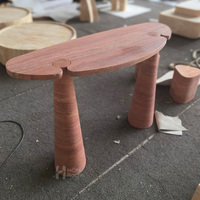 Table console de couloir en marbre travertin rouge vintage haut de gamme pour la maison, le salon, l'hôtel, la villa