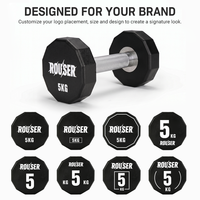 Dumbbell Rouser Fitness Grosir Logo Kustom 12-Sisi, Dumbbell Berat Tetap Urethane Tahan Lama dengan Gagang Baja Knurled