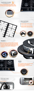 3 Burner Built-In Gas Cooker <b>Stove</b> with Tempered Glass Top Electronic Ignition OEM Factory for Household Use - Product Image 2