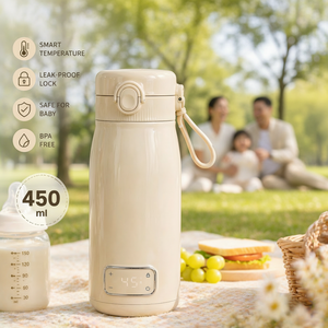 Bebek Seyahat Süt Isıtıcı Bardak 450ml 304 Paslanmaz Çelik 18650 10400mAh Uzun Pil Ömrü Sıcaklık Kontrolü 37-55C USB Girişli 2 Yıl Garantili - Product Image 1