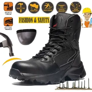 Botas de seguridad transpirables antideslizantes para hombre, zapatos de talla grande para las cuatro estaciones, antigolpes y antiperforación, corte alto