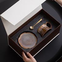 Ensemble tasse et soucoupe à café artistique vintage de luxe léger en céramique Kiln-Change High-Looks 300 ml pour le thé de l'après-midi à la maison