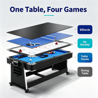 Table de jeu multisports 4-en-1 d'intérieur (billard, hockey sur air, tennis de table) avec poches en PVC pour enfants et adultes, idéale pour les fêtes de famille et les salles de jeux à domicile