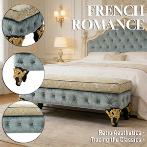 <span class=keywords><strong>Banc</strong></span> long classique français luxueux, meubles de <span class=keywords><strong>maison</strong></span> rétro, pieds en bois massif, <span class=keywords><strong>banc</strong></span> rembourré en velours doux capitonné - Product Image 2