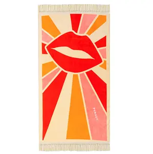 Premium High Quality 100% cotton Soft Beach Towel with Tassel Pool velour custom design Luxury towel beach manufacturer