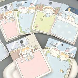 H&Q Blocs de Notas Autoadhesivos con Forma de Gato Kawaii, 4 Estilos, Tema Gatito Perezoso, Bonitos Recuerdos de Papelería para Oficina y Escuela - Product Image 1