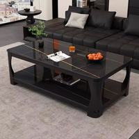 Table basse rectangulaire moderne avec plateau en verre trempé double couche pour salon