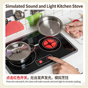 Juego de Cocina de Simulación con Cuatro Compartimentos, <span class=keywords><strong>Estufa</strong></span> de Gas Acústico-Óptica, Juguete de Madera para Niños en Edad Preescolar - Product Image 6