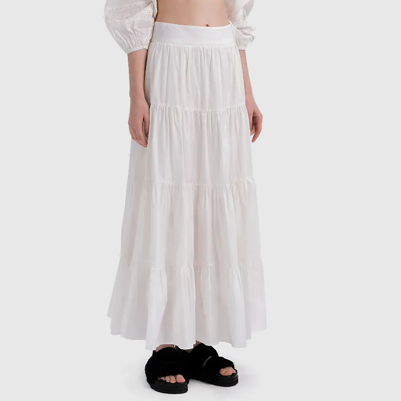 Women summer korean style casual super high waist bohemian white cake maxi long skirt