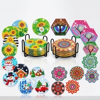 Kits de peinture diamant 5D personnalisés DIY avec support, sous-verres en bois avec base en liège, motif Mandala Fleur, pour Noël, ensemble de dessous-de-verre artistiques en diamant