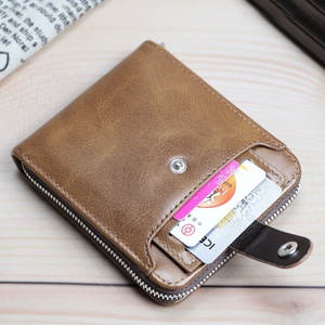 Fashion Mens Wax Leather <b>Wallet</b> Zipper Card Holder <b>Wallets</b> Woven Pattern Leather Card <b>Wallet</b> for Man and <b>Lady</b> Purse - Product Image 3