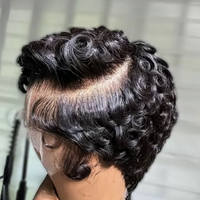 Perruque brésilienne en cheveux humains vierges Remy, coupe pixie Tiwa Chioma, bouclée ondulée, avec dentelle complète 13x4 et frontale en dentelle