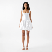 Nouvelle Robe Mini Élégante Blanche à Col Carré, Jupe Bouffante à Baleines, Ourlet Ballon en Satin, Robe d'Été Personnalisée pour Femme