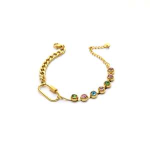 Fashion Chain <b>Bracelet</b> <b>Gold</b> Plated 316L Stainless Steel Multi Color Crystal <b>Beads</b> Adjustable Length For Women - Product Image 1
