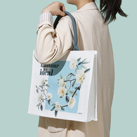 Sac fourre-tout en toile avec logo personnalisé, nouveau design, motif lotus bleu, pour la promotion d'entreprise, les festivals et la publicité en supermarché