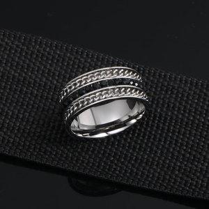 <b>Titanium</b> Steel <b>Ring</b> Chain Pattern <b>Black</b> Stones Channel Setting Men's Fashion <b>Ring</b> SA1014 - Product Image 4