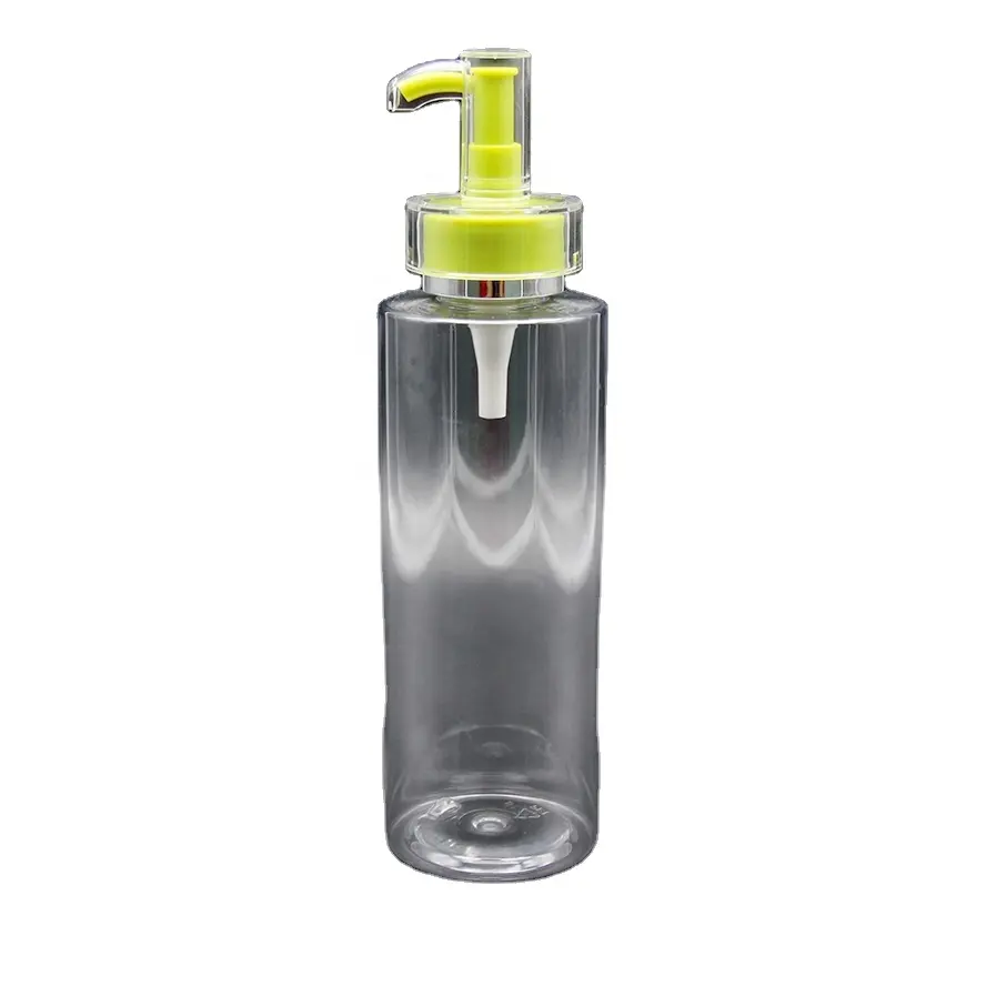 Akrilik pompa ile 200ml yeşil PET plastik şeffaf makyaj temizleyici şişesi 30% 50% 100% PCR