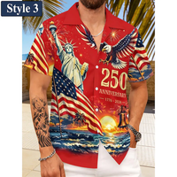 Kemeja Kasual Hawaii Custom Print Pria, Ulang Tahun Kemerdekaan Amerika ke-250, Kancing Depan, Lengan Pendek, 100% Poliester, Produsen OEM ODM