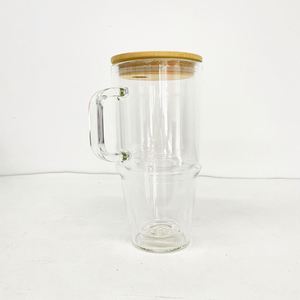 32oz 40oz Pre Drilled <b>Double</b> <b>Wall</b> Snow Globe Glitter Clear Glass <b>Mug</b> Cup Tumbler with Hole Stopper Plug Handle - Product Image 3