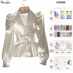 Camicetta <span class=keywords><strong>Bianca</strong></span> in <span class=keywords><strong>Raso</strong></span> a Maniche Lunghe con Scollo a V, Vita Regolare, Orlo Plissettato, Elegante e Casual per l'Estate e la Vita Quotidiana Femminile - Product Image 1