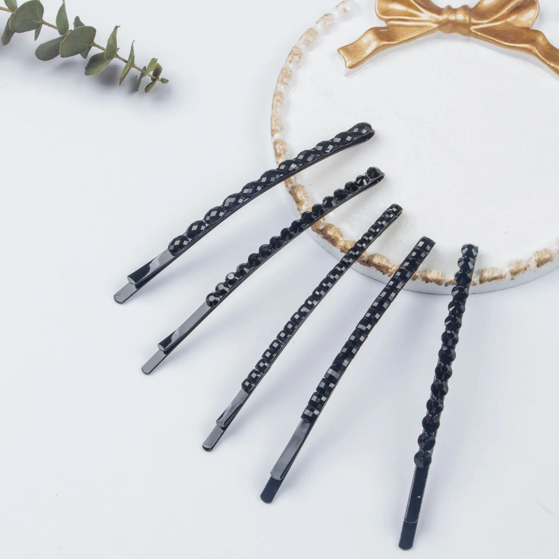 Jepit Rambut Berlian Hitam Desain Baru 8.5Cm Bobby Pin Rambut Berlian Imitasi untuk Wanita