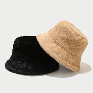 Trendy Solid Color Plush Faux Fur Bucket <b>Winter</b> Fluffy Warm <b>Hat</b> for Women <b>Men</b> Girls Teens Promotion Gift - Product Image 3