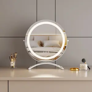 Mesa de mesa com luzes LED para maquiagem inteligente, mesa redonda de cosméticos com rotação de 360° personalizável, iluminada