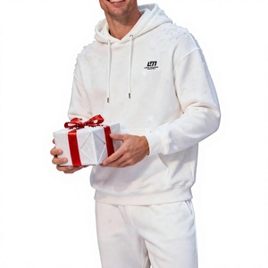 Sudadera con Capucha de Algodón Blanca para Hombre, con Logotipo Frontal, Manga Larga, Informal, para Invierno, Color Sólido, Cierre con Cordón, Bolsillos Laterales - Product Image 3
