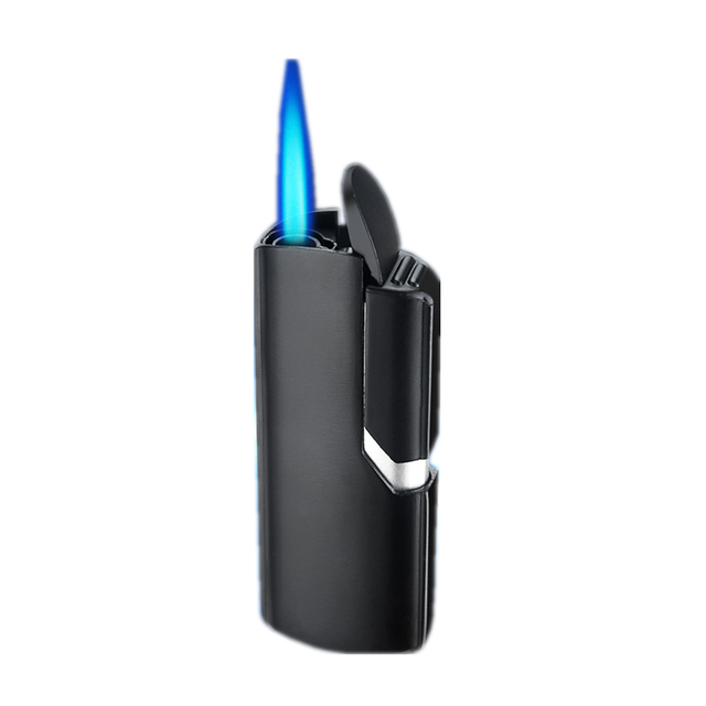 Refillable Windproof Small Metal Lighter Custom Logo Straight Blue Jet Flame Cigar Torch Lighter Inflatable 73x27x14mm