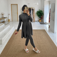 Ensemble Burkini Modeste Personnalisé 3 Pièces pour Femmes Musulmanes avec Turban, Robe Fluide à Col Montant Zippée et Leggings, Maillot de Bain Séchage Rapide