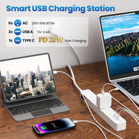 PD20W Tip C Hızlı Şarjlı Uzatma Prizi 6 ABD AC Prizli 2 USB A Girişli ETL Sertifikalı Ofis/Genel Kullanım İçin