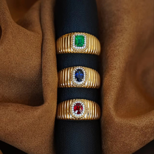 Anello Vintage in oro giallo 18k fatto a mano 0,55 ct naturale rubino smeraldo zaffiro 0,05 ct diamante naturale gioielli da sposa di fascia alta per - Product Image 2