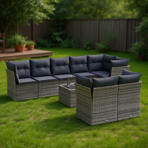 Set Divano da Giardino Moderno in Rattan 6 Posti, Arredamento da Esterno Resistente alle Intemperie, Set Lounge da Patio in Vimini Grigio Design Contemporaneo - Product Image 2