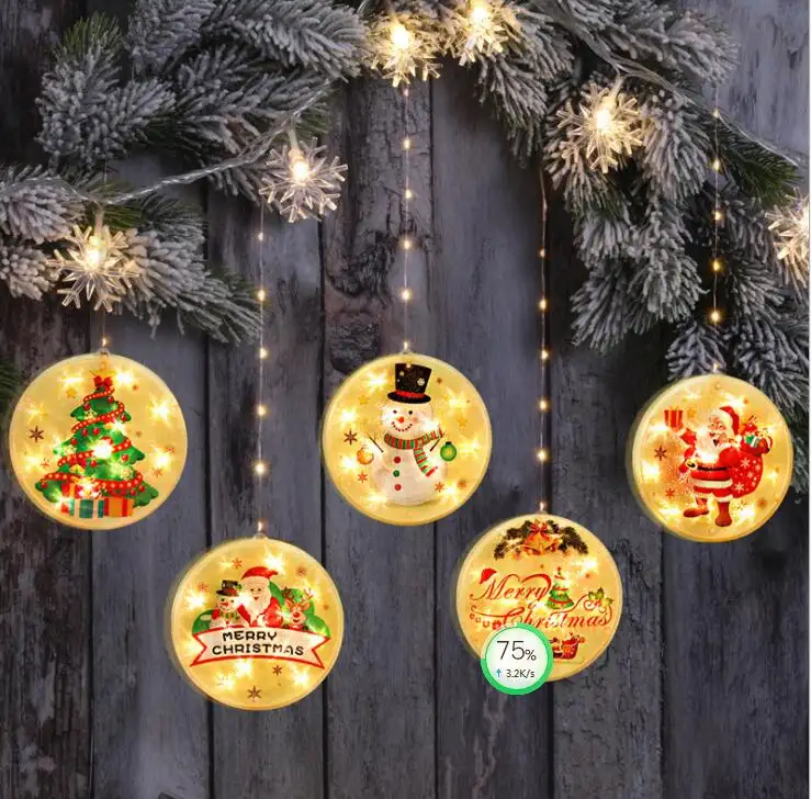Tree Decorating Lights Santa Claus Christmas Tree LED String Lights Garland Snowflakes Christmas Decoration For Home Fairy Light New Year Xmas