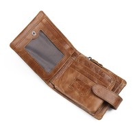 Dompet Pendek Kulit Asli Pria JINBAOLAI Motif Buaya Mini Vintage dengan Ritsleting, Dompet Koin Portabel - Produsen Langsung