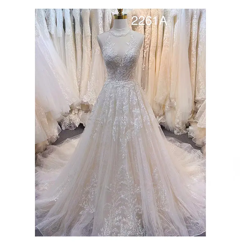 2023 Новое свадебное платье из тюля с бусинами и V-образным вырезом на заказ