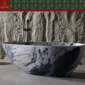 Bañera Independiente Moderna GOLDKING de Mármol Azul Grisáceo con Borde Liso, Diseño Hueco Pulido y Fabricación Personalizada OEM - Product Image 5