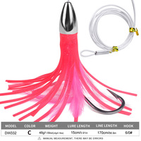 UV-Kugelkopf-Oktopus-Tintenfisch-Rockköder mit Feder, vormontiert, 170 cm Vorfach, 6/0 #   Haken für Salzwasser Offshore Big Game 40g