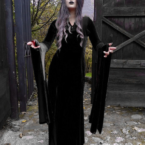 Disfraz de Bruja para Halloween, Vestido Gótico con Encaje, Cintura Alta, Falda <span class=keywords><strong>Maxi</strong></span> Sexy con Abertura, Estilo Europeo-Americano, Mangas Campana - Product Image 4