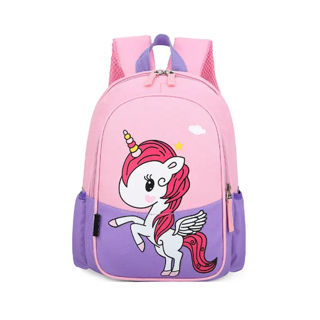 Fashion Cute Pink Cartoon Polyester Kids School Bags Backpacks For Girls