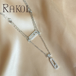RAKOL b7247 moda lüks klip tasarım kolye uzun zincir kolye takı kadınlar yazılı kolye kolye - Product Image 4
